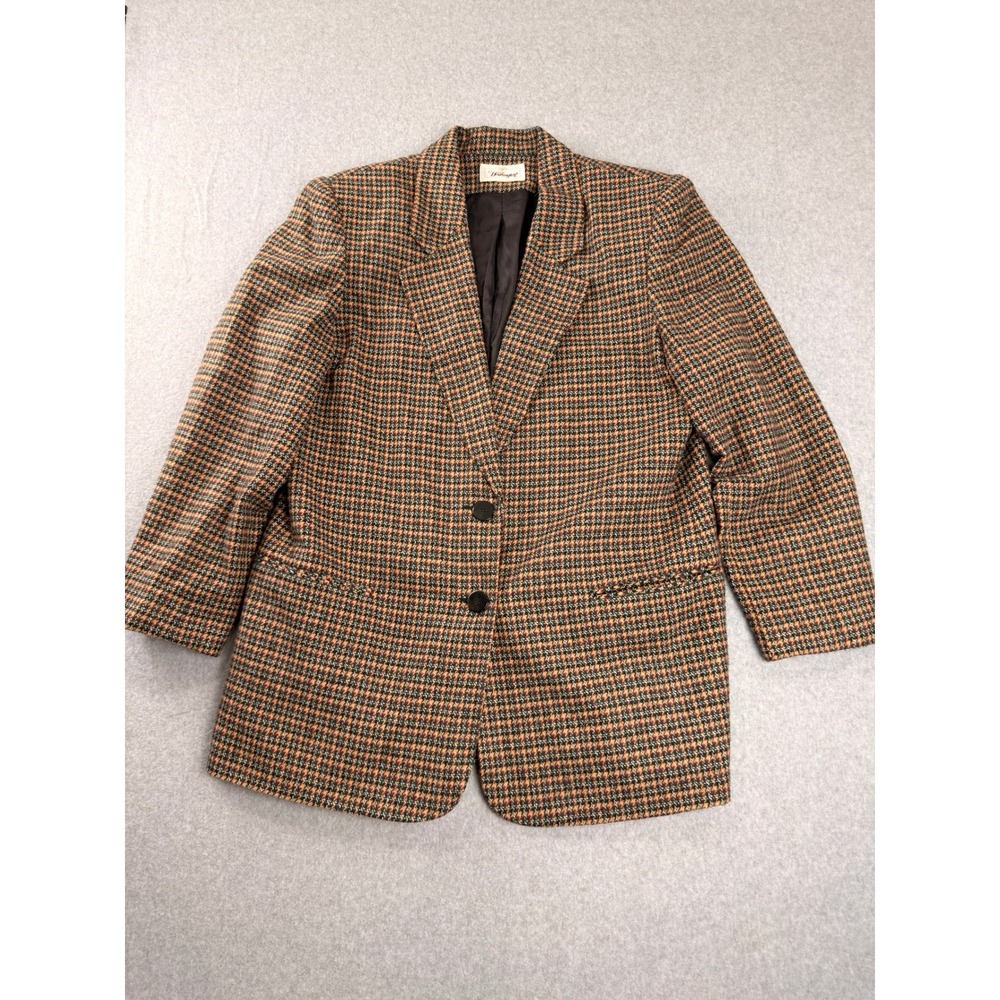 Vintage Worthington Houndstooth Blazer Brown Tan Green Two Button Lined Jacket